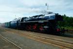 Steam locomotive 498.104 Albatros(year of manufacture 1954 in Škoda Plzeň)at Station Kladno on 21 juni 2014. High speed is 162Km/h (100 m/h).